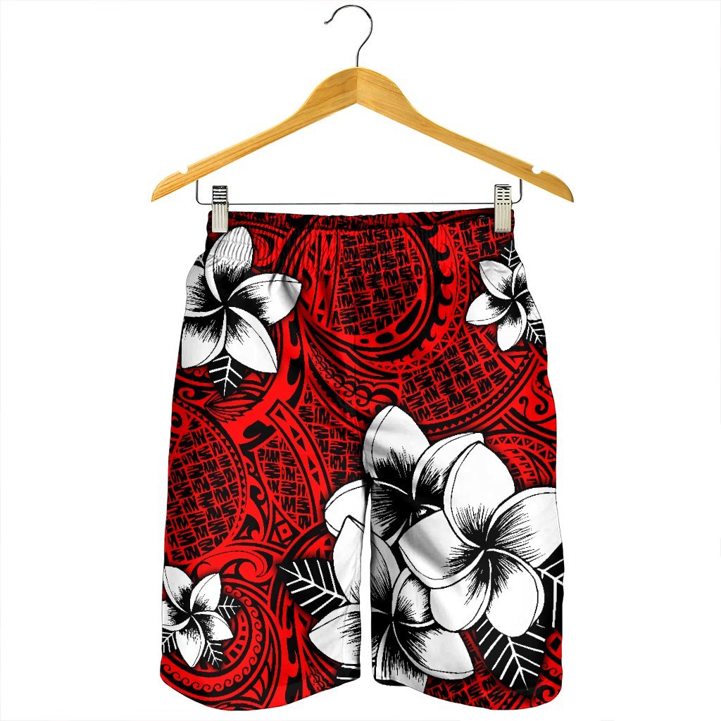 Hawaiian Plumeria Tribal Polynesian Men's Shorts Red AH - Polynesian Pride