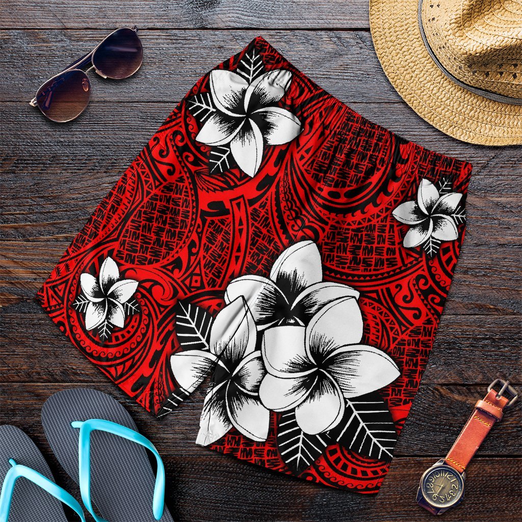 Hawaiian Plumeria Tribal Polynesian Men's Shorts Red AH Art - Polynesian Pride