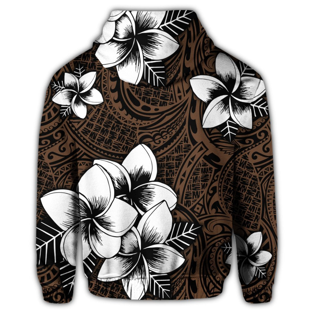 Hawaiian Plumeria Tribe Brown Polynesian Zip Hoodie - Polynesian Pride