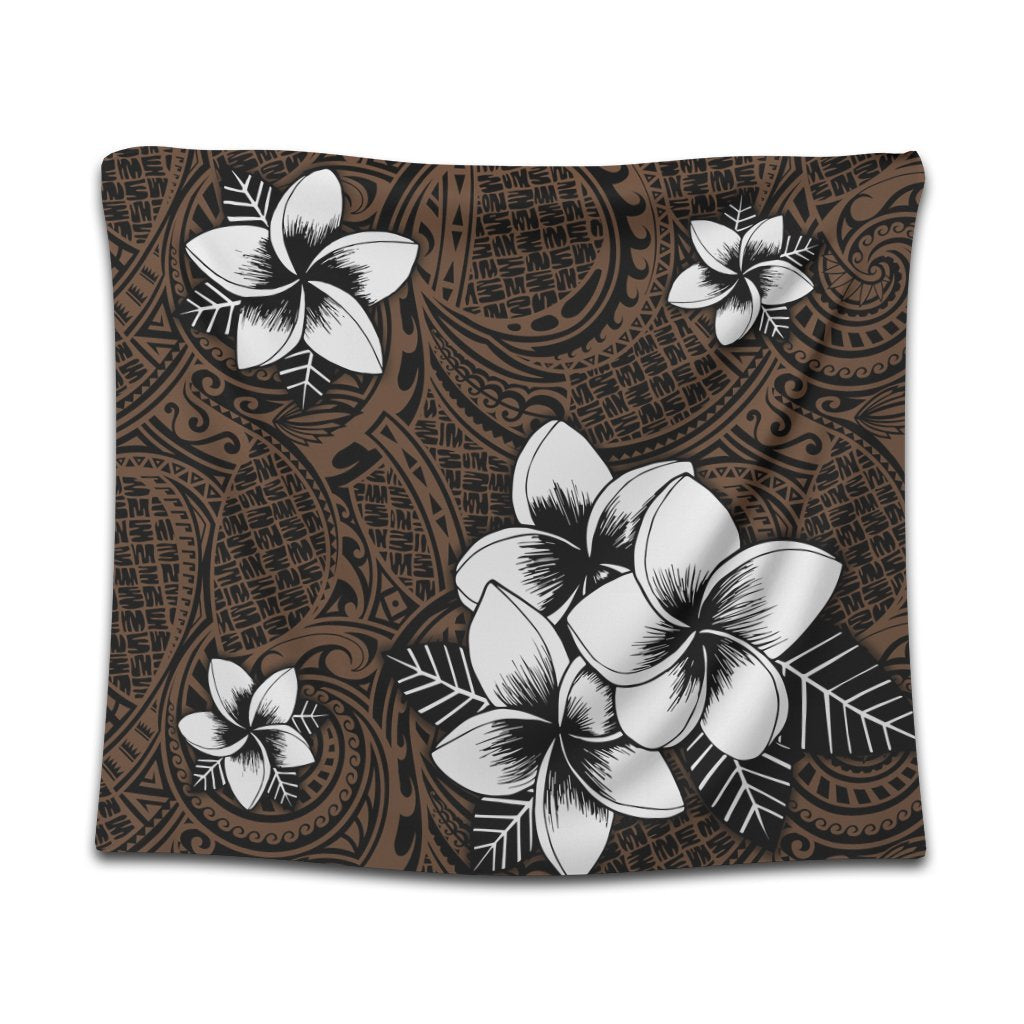 Hawaiian Plumeria Tribe Brown Polynesian Tapestry AH Wall Tapestry Black - Polynesian Pride