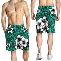 Hawaiian Plumeria Tribe Turquoise Polynesian Men's Shorts AH - Polynesian Pride