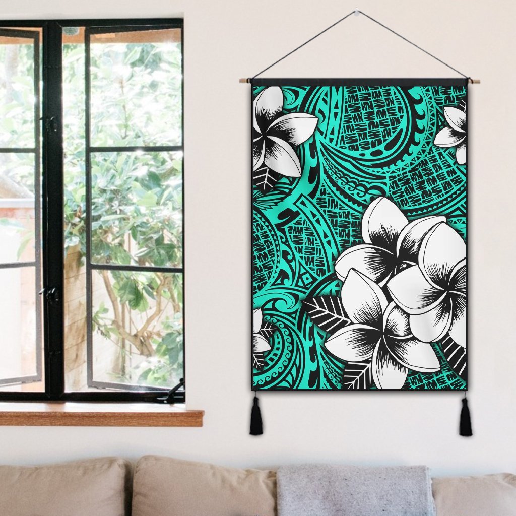 Hawaiian Plumeria Tribe Turquoise Polynesian Hanging Poster AH - Polynesian Pride
