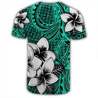 Hawaiian Plumeria Tribe Turquoise Polynesian T Shirt AH - Polynesian Pride