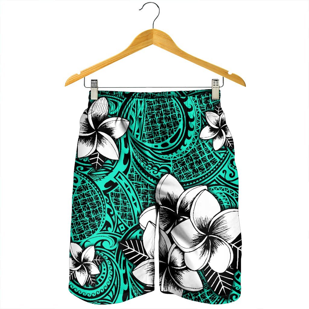 Hawaiian Plumeria Tribe Turquoise Polynesian Men's Shorts AH - Polynesian Pride
