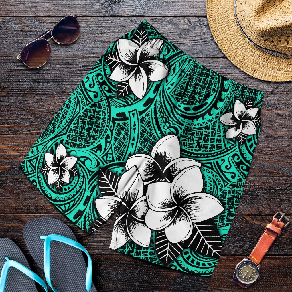 Hawaiian Plumeria Tribe Turquoise Polynesian Men's Shorts AH Art - Polynesian Pride
