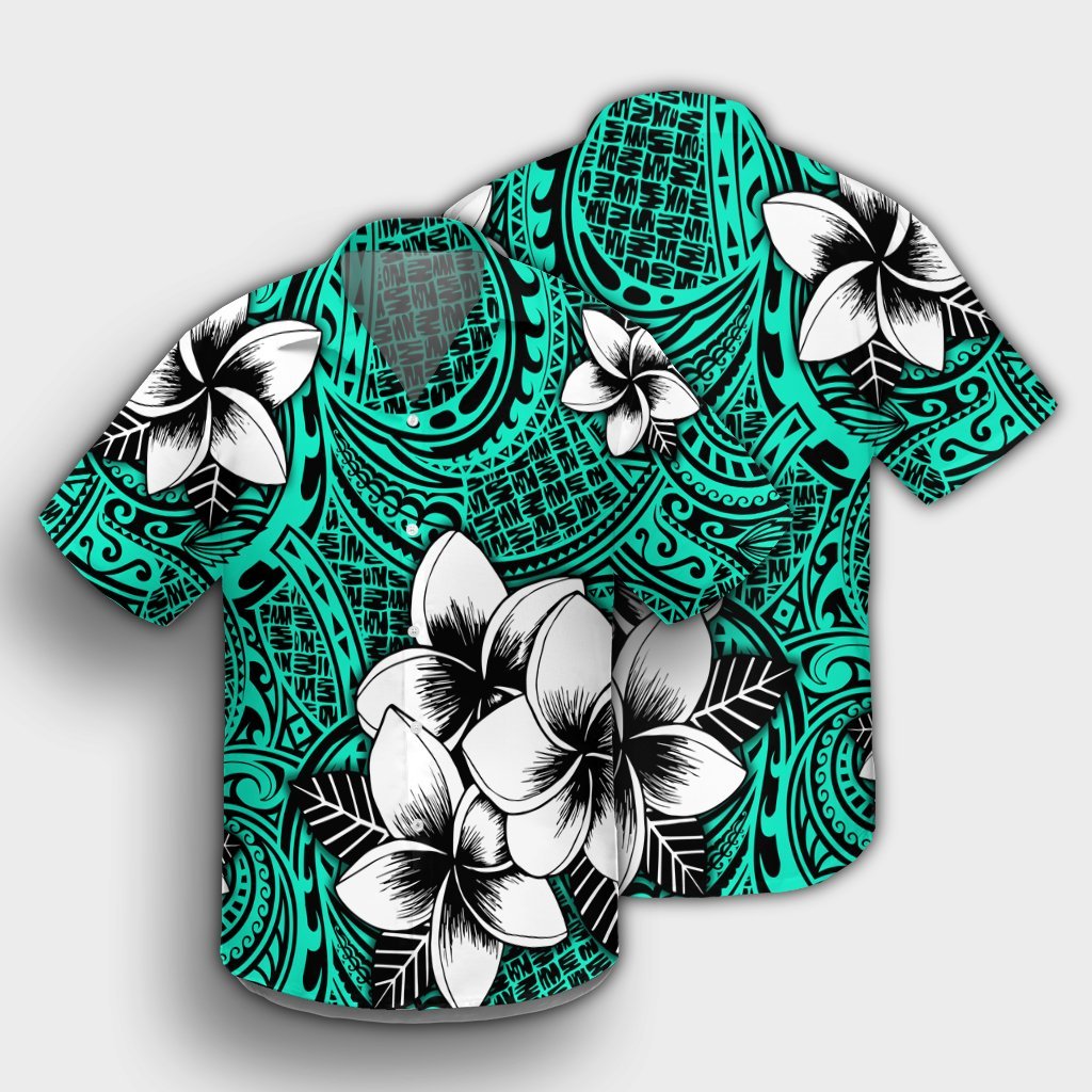 Hawaiian Plumeria Tribe Turquoise Polynesian Hawaiian Shirt AH - Polynesian Pride