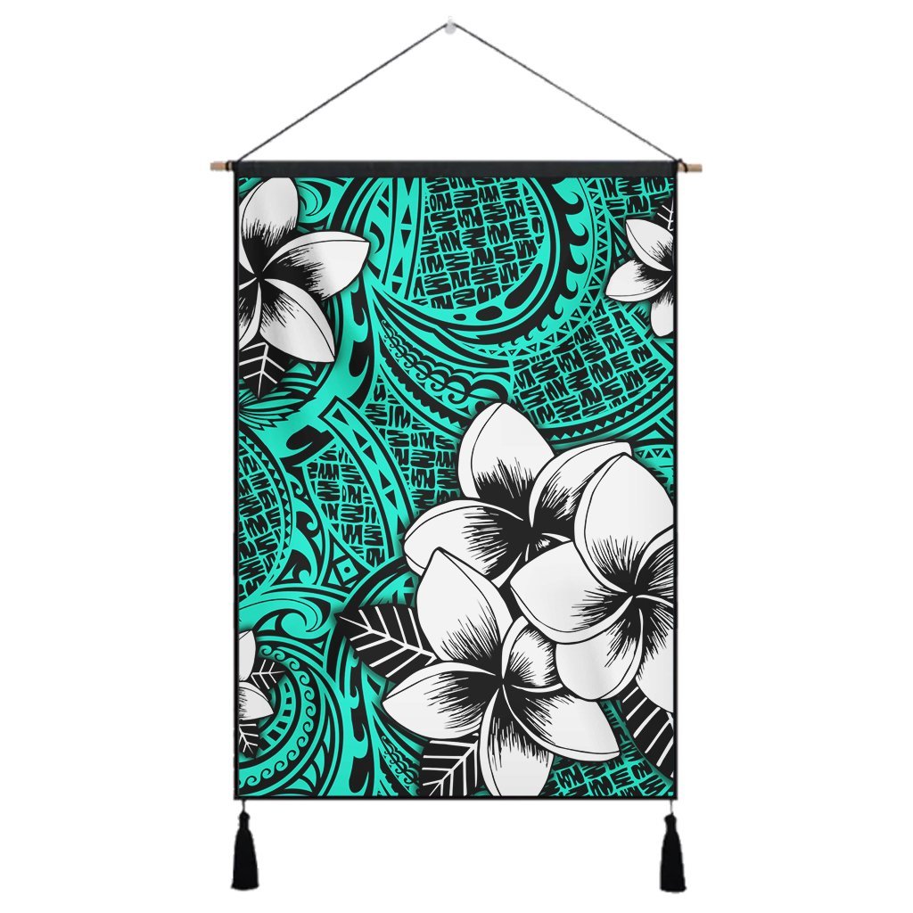 Hawaiian Plumeria Tribe Turquoise Polynesian Hanging Poster AH Hanging Poster Cotton And Linen - Polynesian Pride