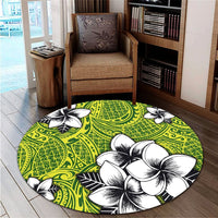 Hawaiian Plumeria Tribe Yellow Green Polynesian Round Carpet AH - Polynesian Pride