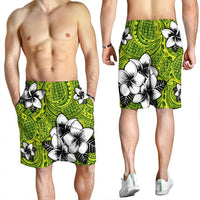 Hawaiian Plumeria Tribe Yellow Green Polynesian Men's Shorts AH - Polynesian Pride