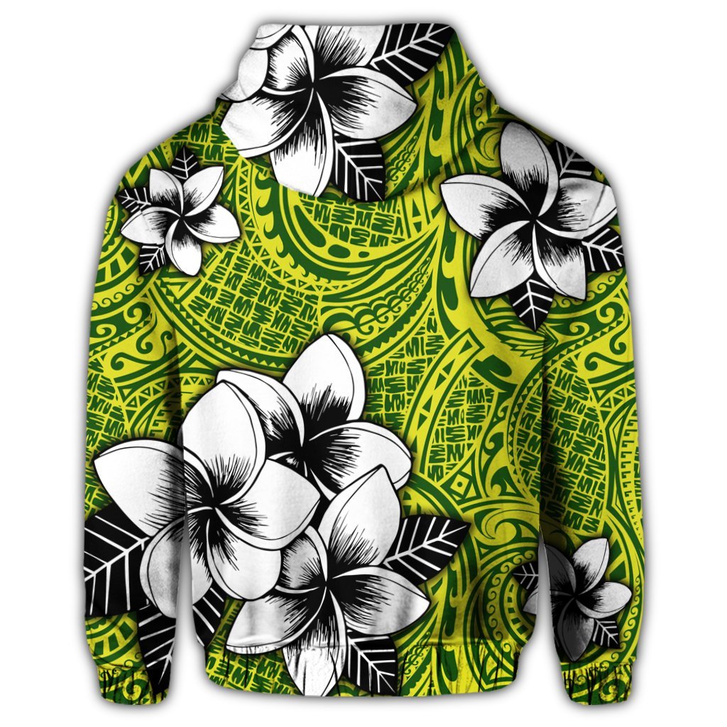 Hawaiian Plumeria Tribe Yellow Green Polynesian Zip Hoodie - Polynesian Pride