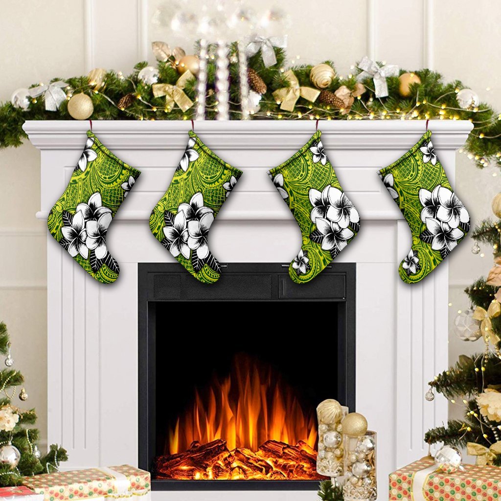Hawaiian Plumeria Tribe Yellow Green Polynesian Christmas Stocking AH - Polynesian Pride