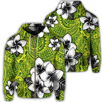 Hawaiian Plumeria Tribe Yellow Green Polynesian Zip Hoodie Unisex Art - Polynesian Pride
