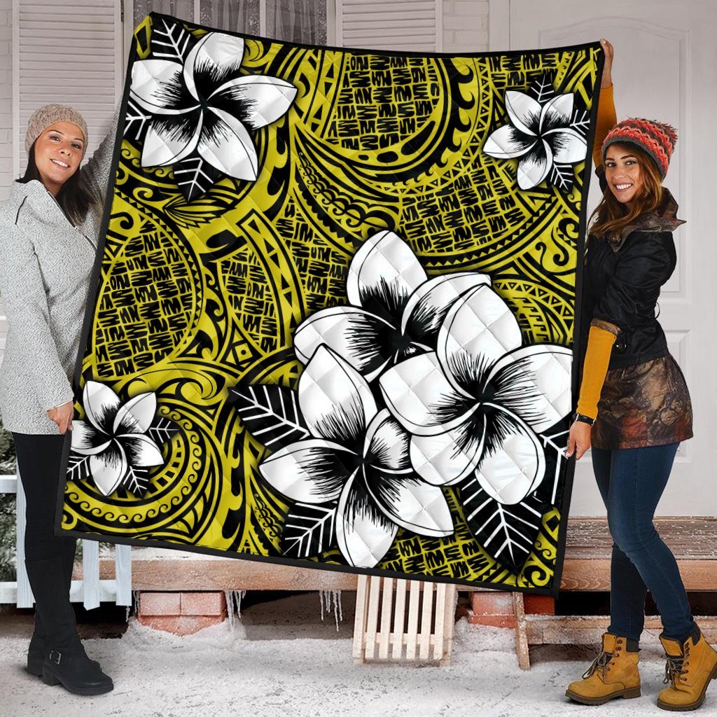 Hawaiian Plumeria Tribe Yellow Polynesian Premium Quilts AH - Polynesian Pride