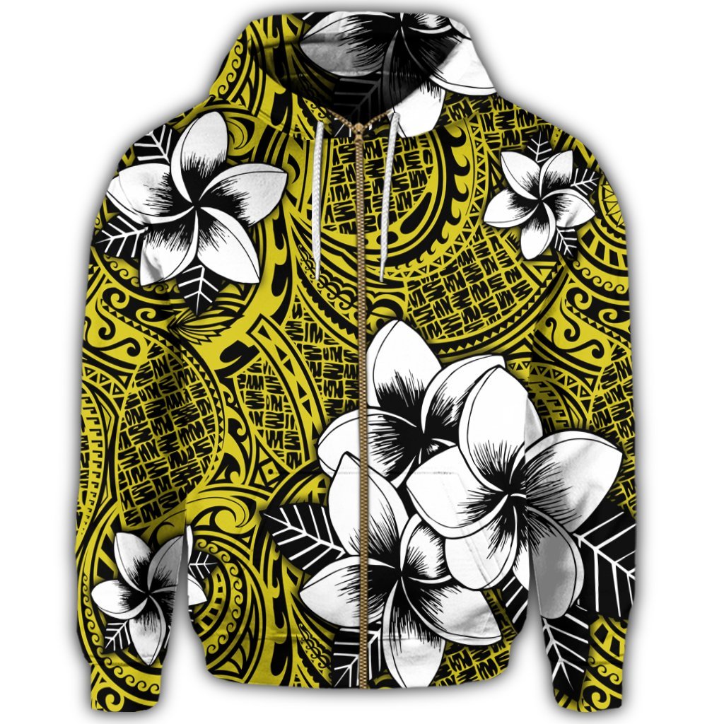 Hawaiian Plumeria Tribe Yellow Polynesian Zip Hoodie - Polynesian Pride