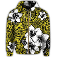 Hawaiian Plumeria Tribe Yellow Polynesian Zip Hoodie - Polynesian Pride