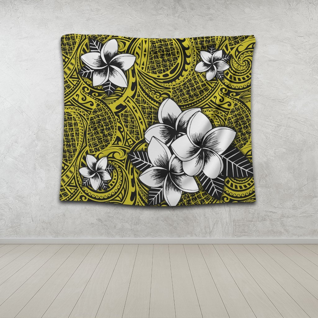 Hawaiian Plumeria Tribe Yellow Polynesian Tapestry AH - Polynesian Pride