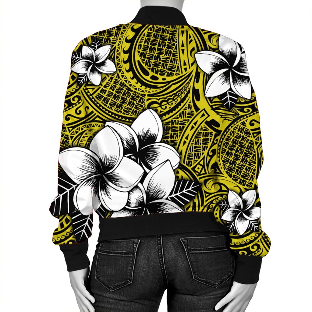 Hawaiian Plumeria Tribe Yellow Polynesian Bomber Jacket AH - Polynesian Pride