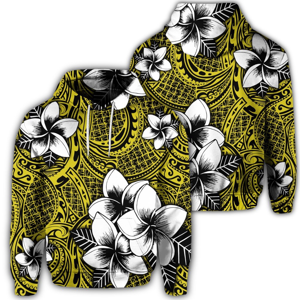 Hawaiian Plumeria Tribe Yellow Polynesian Hoodie Unisex Art - Polynesian Pride