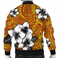 Hawaiian Plumeria Tribe Yellow Red Polynesian Bomber Jacket AH - Polynesian Pride