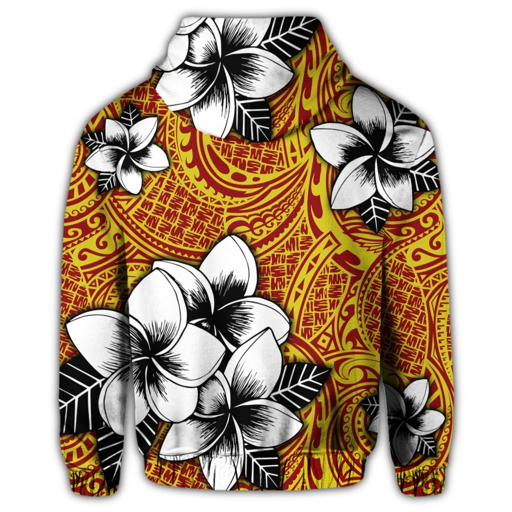 Hawaiian Plumeria Tribe Yellow Red Polynesian Hoodie - Polynesian Pride