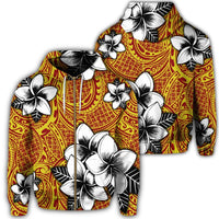 Hawaiian Plumeria Tribe Yellow Red Polynesian Zip Hoodie Unisex Art - Polynesian Pride