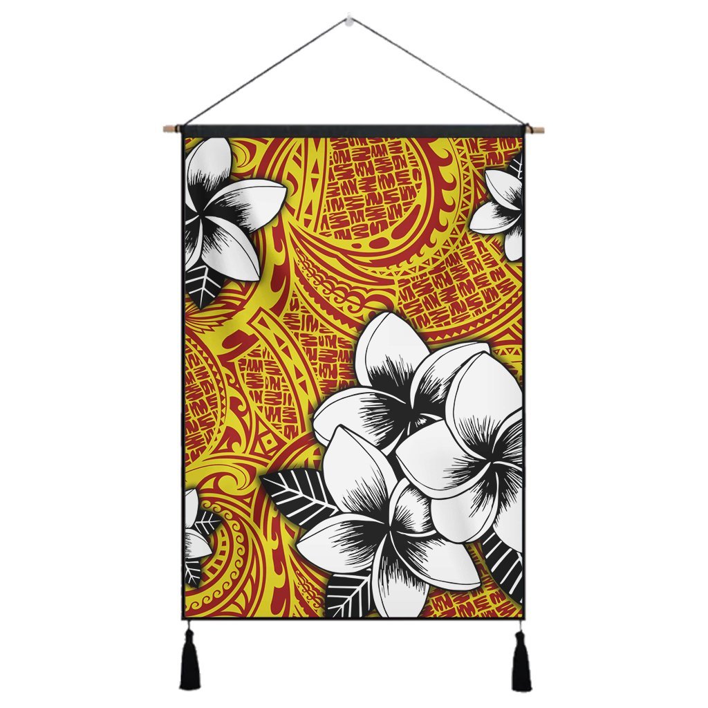 Hawaiian Plumeria Tribe Yellow Red Polynesian Hanging Poster AH Hanging Poster Cotton And Linen - Polynesian Pride