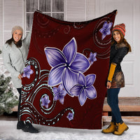 Hawaiian Plumeria Violet Polynesian Red Premium Blankets - AH - Polynesian Pride