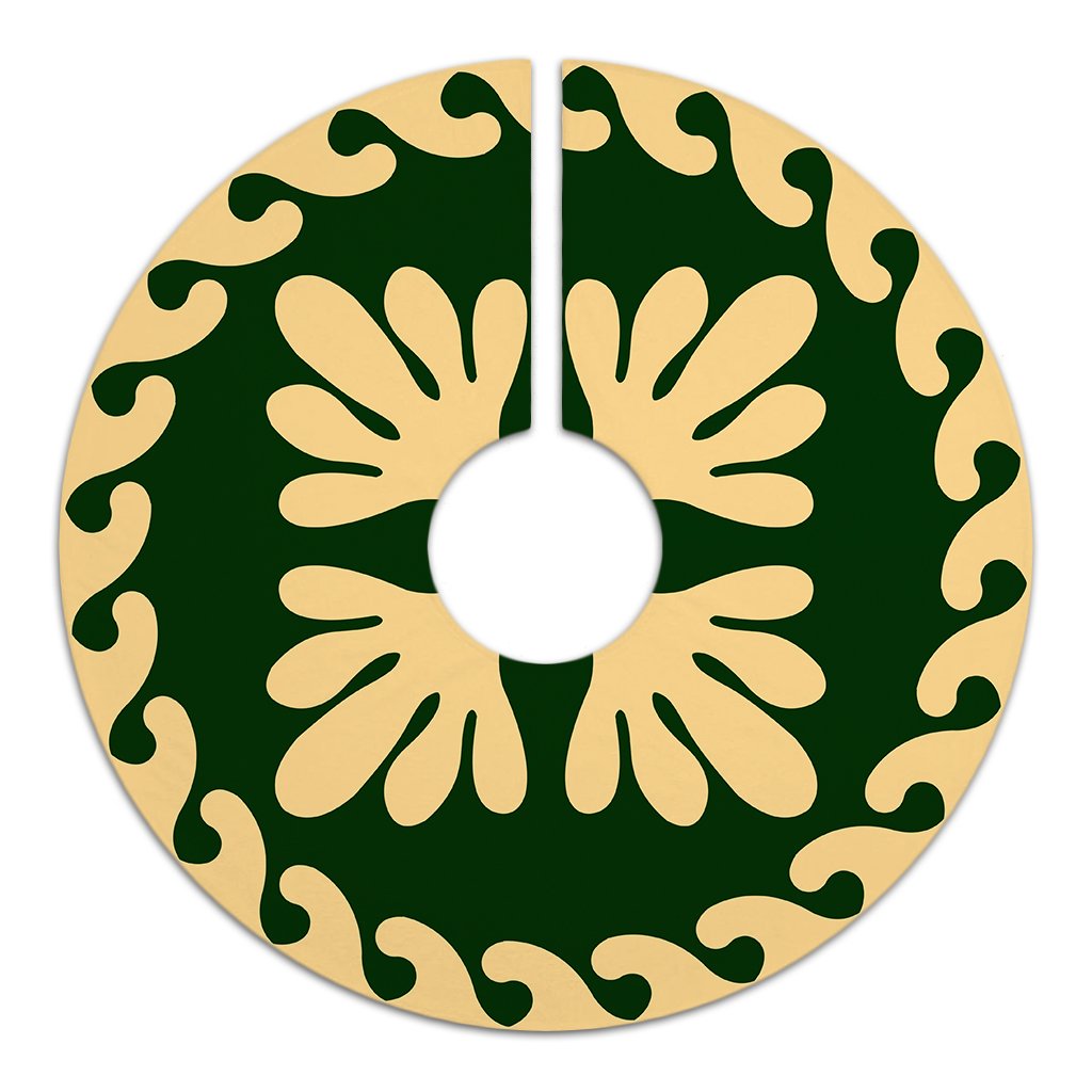 Hawaiian Quilt Pattern Beautyful Flower Polynesian Tree Skirt - Green Beige - AH - Polynesian Pride