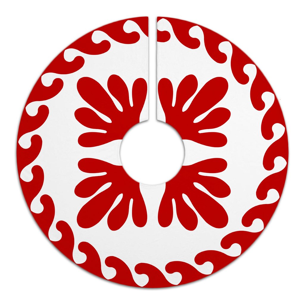 Hawaiian Quilt Pattern Beautyful Flower Polynesian Tree Skirt - Red White - AH - Polynesian Pride