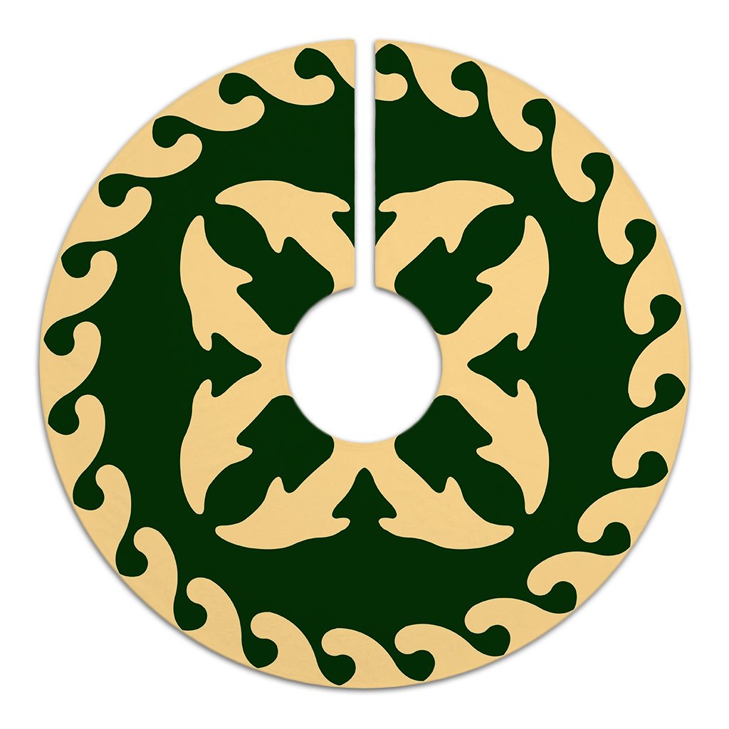 Hawaiian Quilt Pattern Dolphin Couple Tree Skirt - Green Beige - AH - Polynesian Pride