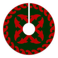 Hawaiian Quilt Pattern Dolphin Couple Tree Skirt - Red Green - AH - Polynesian Pride