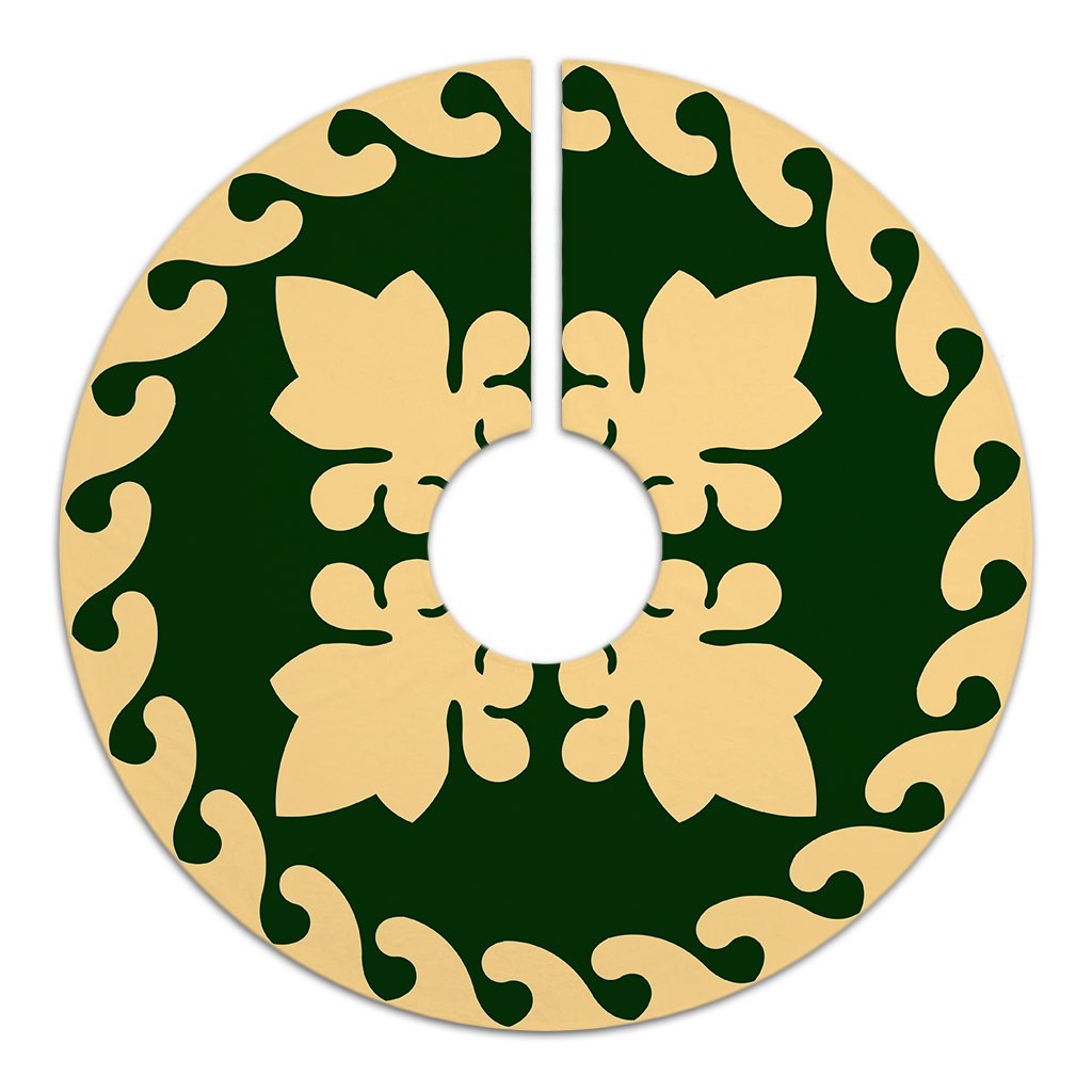 Hawaiian Quilt Pattern Flower Buds Polynesian Tree Skirt - Green Beige - AH - Polynesian Pride