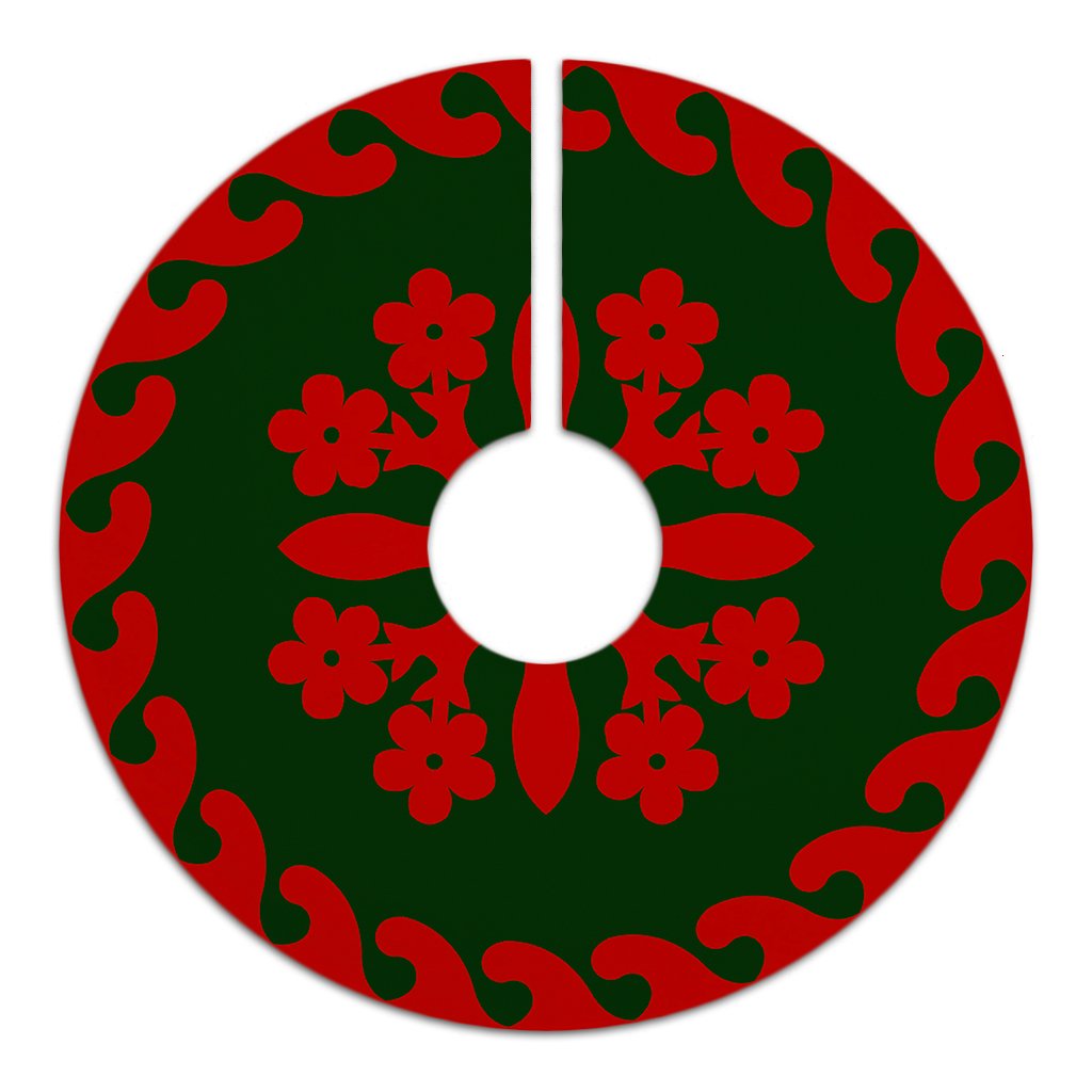 Hawaiian Quilt Pattern Flower Dream Tree Skirt - Red Green - AH - Polynesian Pride