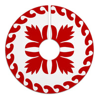 Hawaiian Quilt Pattern Flower Hula Tree Skirt - Red White - AH - Polynesian Pride