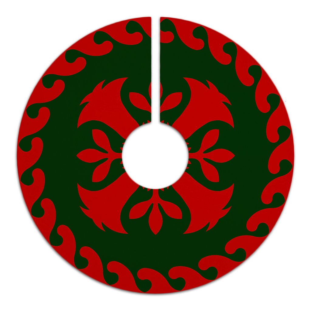 Hawaiian Quilt Pattern Flower Pretty Tree Skirt - Red Green - AH - Polynesian Pride