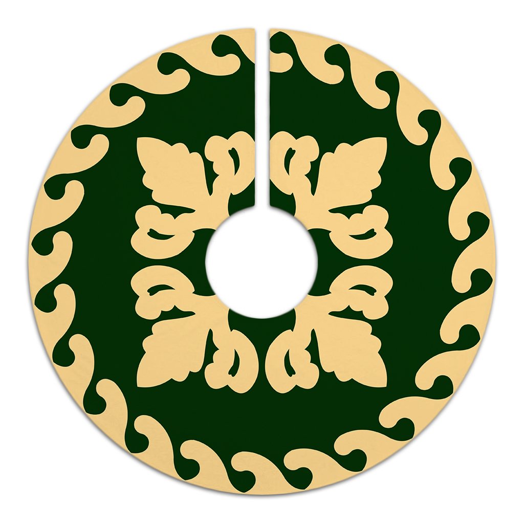 Hawaiian Quilt Pattern Flower Proudly Tree Skirt - Green Beige - AH - Polynesian Pride