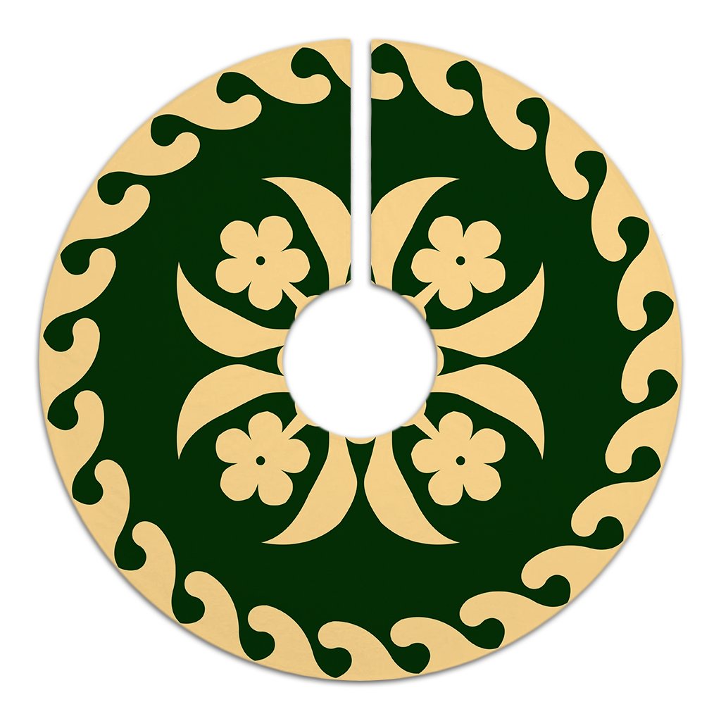 Hawaiian Quilt Pattern Flower Tree Skirt - Green Beige - AH - Polynesian Pride