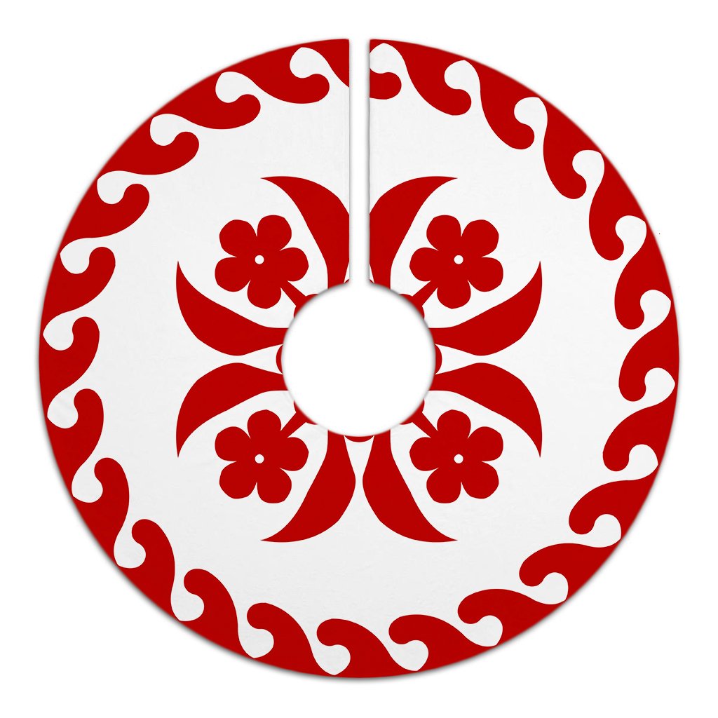 Hawaiian Quilt Pattern Flower Tree Skirt - Red White - AH - Polynesian Pride