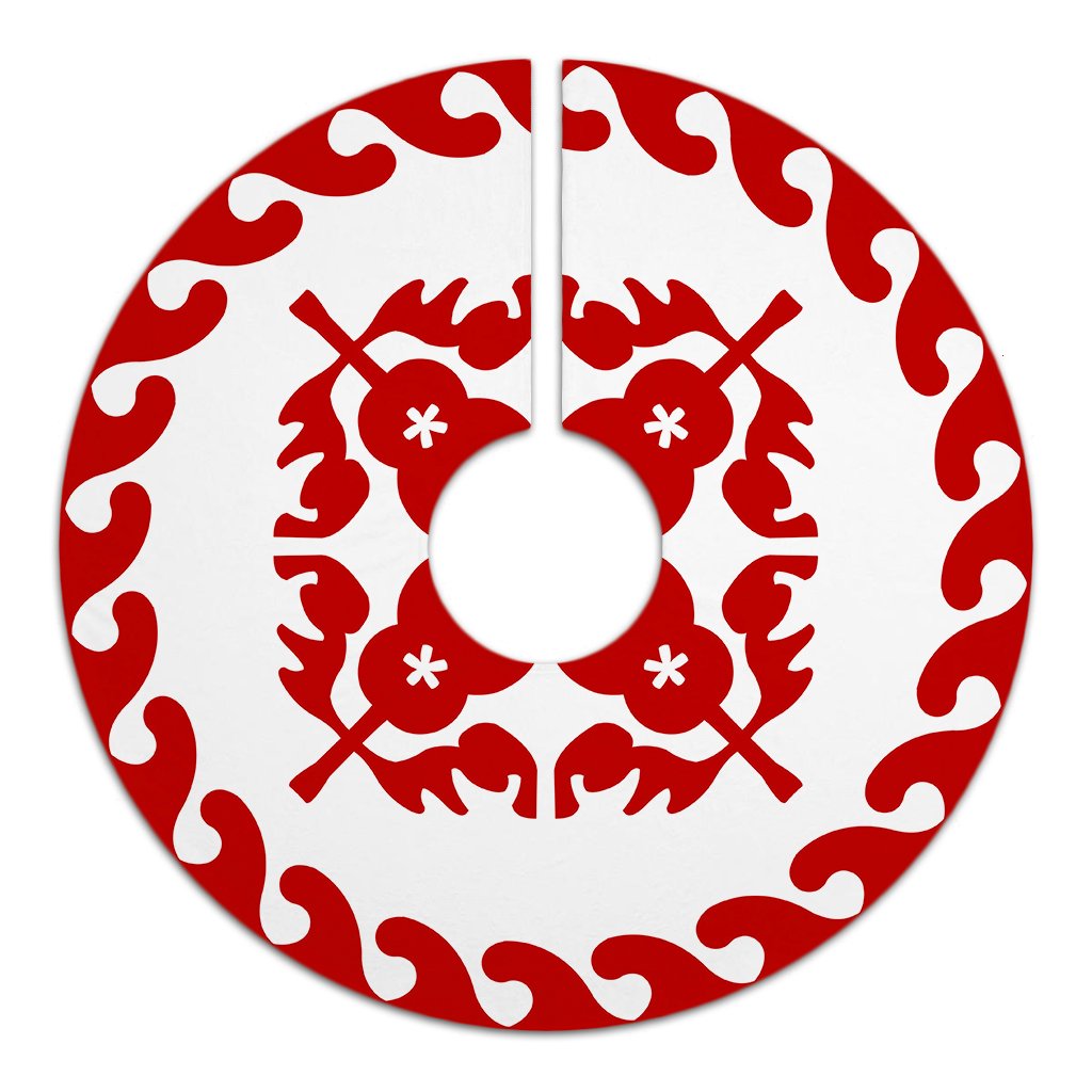 Hawaiian Quilt Pattern Guitar Flower Tree Skirt - Red White - AH - Polynesian Pride