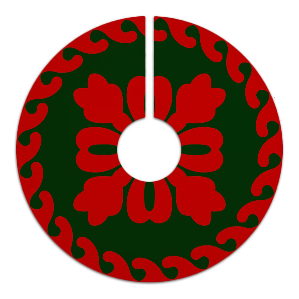 Hawaiian Quilt Pattern Heart Polynesian Tree Skirt - Red Green - AH - Polynesian Pride