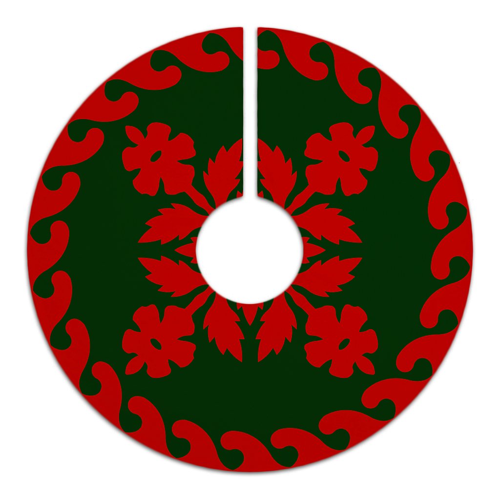 Hawaiian Quilt Pattern Hibiscus Flower Tree Skirt - Red Green - AH - Polynesian Pride