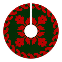 Hawaiian Quilt Pattern Hibiscus Flower Tree Skirt - Red Green - AH - Polynesian Pride