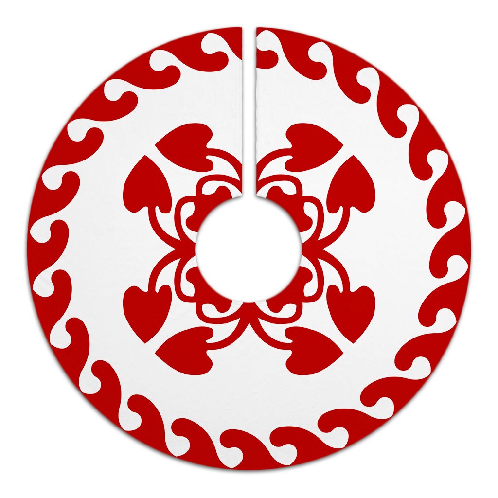 Hawaiian Quilt Pattern Kalo Love Tree Skirt - Red White - AH - Polynesian Pride