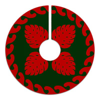 Hawaiian Quilt Pattern Monstera Symmetry Polynesian Tree Skirt - Red Green - AH - Polynesian Pride