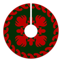 Hawaiian Quilt Pattern Ohia Flower Beautiful Polynesian Tree Skirt - Red Green - AH - Polynesian Pride