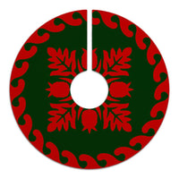 Hawaiian Quilt Pattern Palm Tree And Pineaple Tree Skirt - Red Green - AH - Polynesian Pride