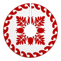 Hawaiian Quilt Pattern Palm Tree And Pineaple Tree Skirt - Red White - AH - Polynesian Pride