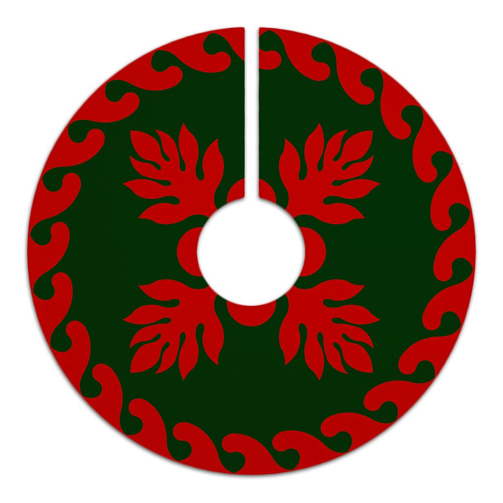 Hawaiian Quilt Pattern Palm Tree Fire Tree Skirt - Red Green - AH - Polynesian Pride