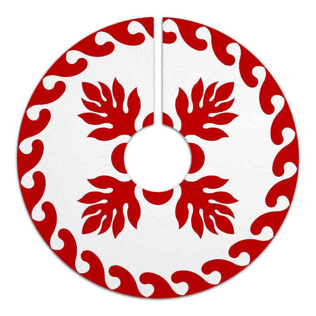 Hawaiian Quilt Pattern Palm Tree Fire Tree Skirt - Red White - AH - Polynesian Pride