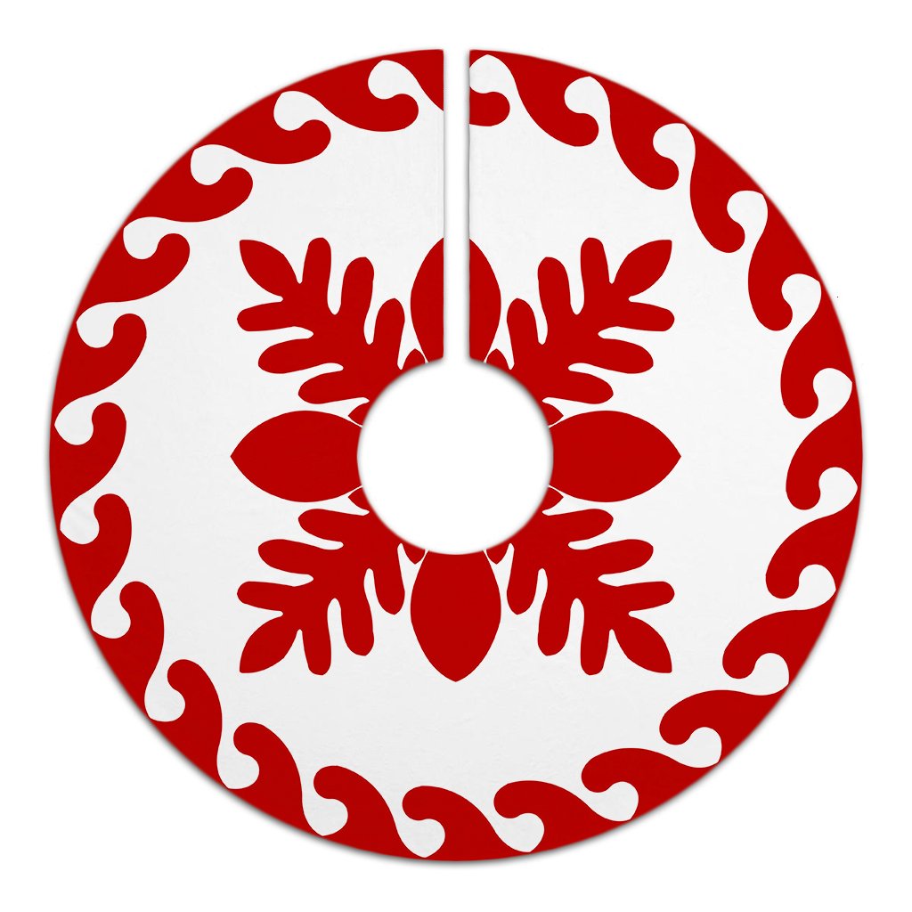 Hawaiian Quilt Pattern Palm Tree Lovely Tree Skirt - Red White - AH - Polynesian Pride